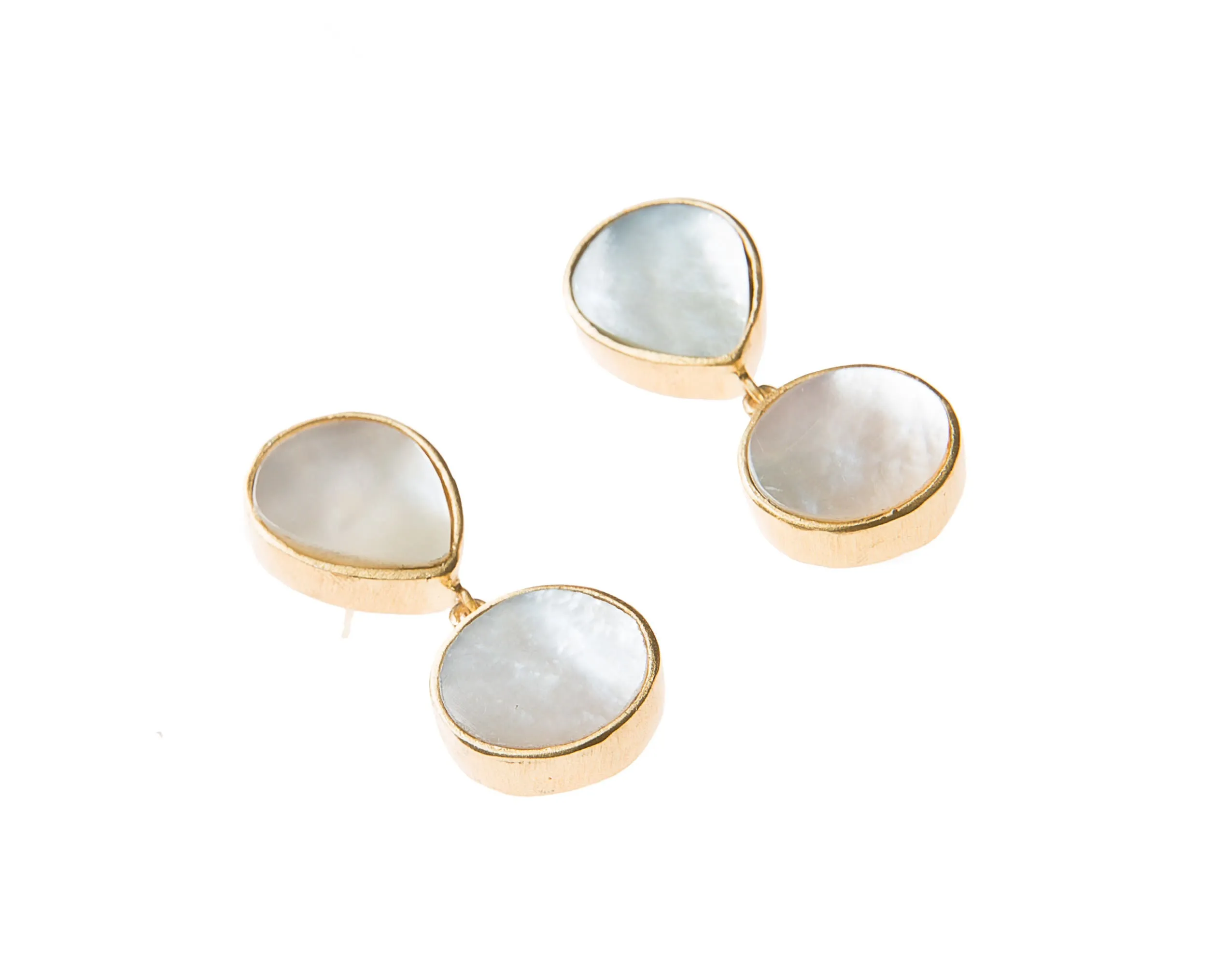 Anya Earrings (Teardrop & Round White Mother-Of-Pearl)