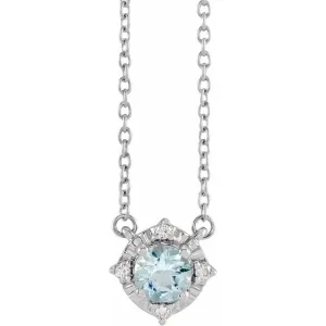 Aquamarine Necklace with Diamond Halo