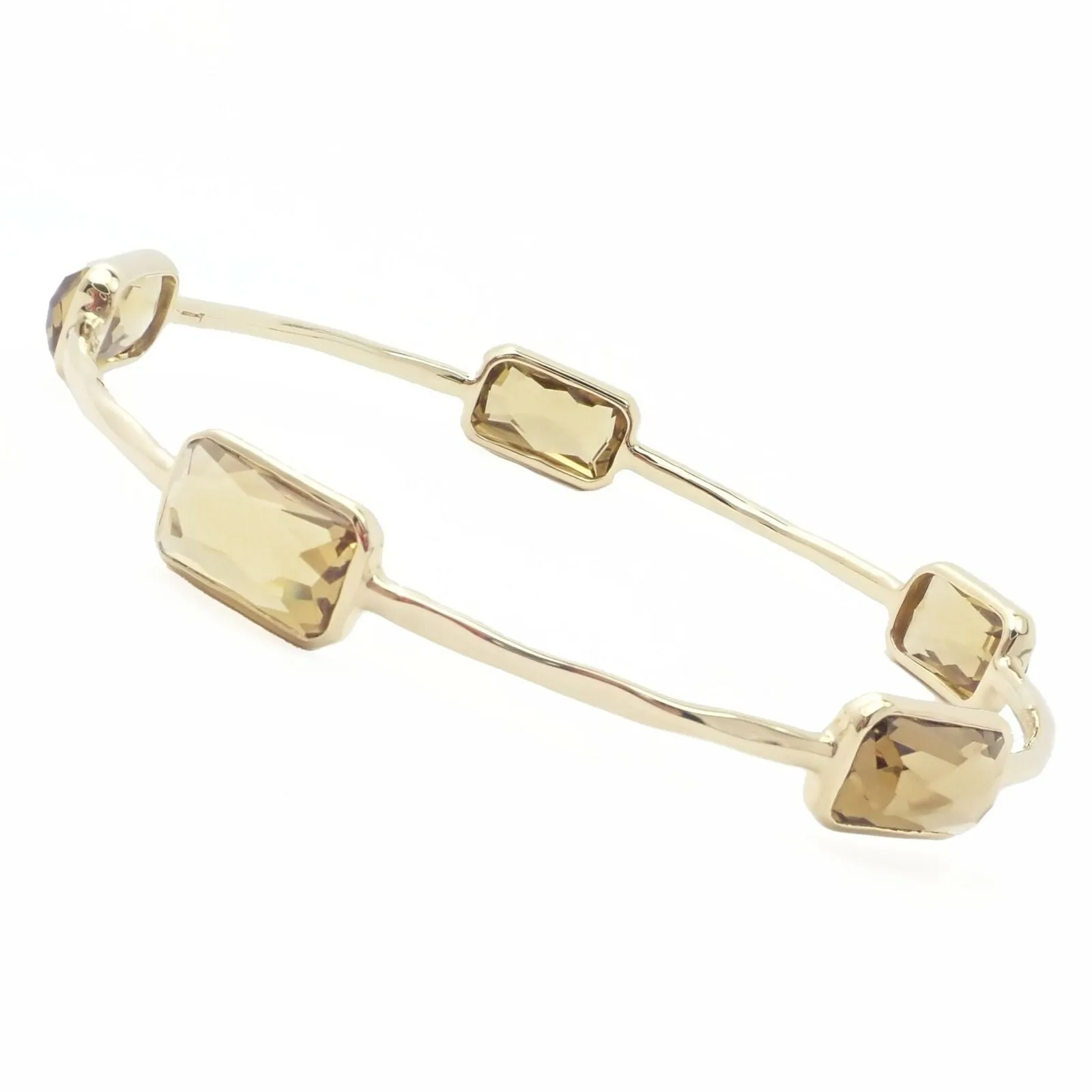 Authentic! Ippolita 18k Yellow Gold Rock Candy 5 Smoky Topaz Bangle Bracelet