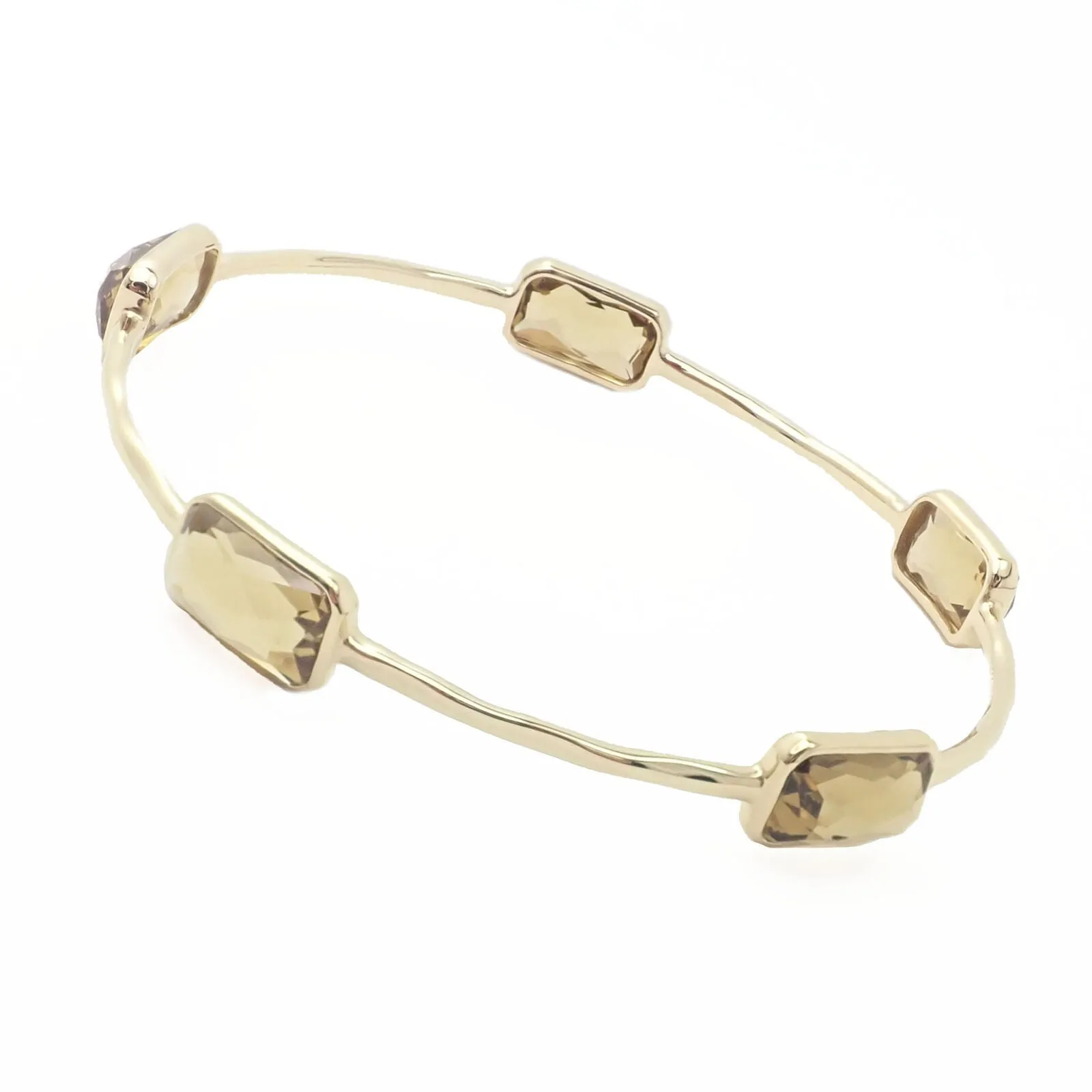 Authentic! Ippolita 18k Yellow Gold Rock Candy 5 Smoky Topaz Bangle Bracelet