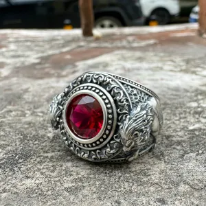 Baroque Lion Gem-set Sterling Silver Ring