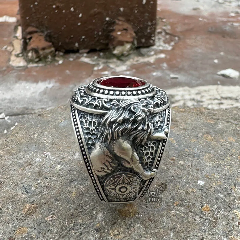 Baroque Lion Gem-set Sterling Silver Ring