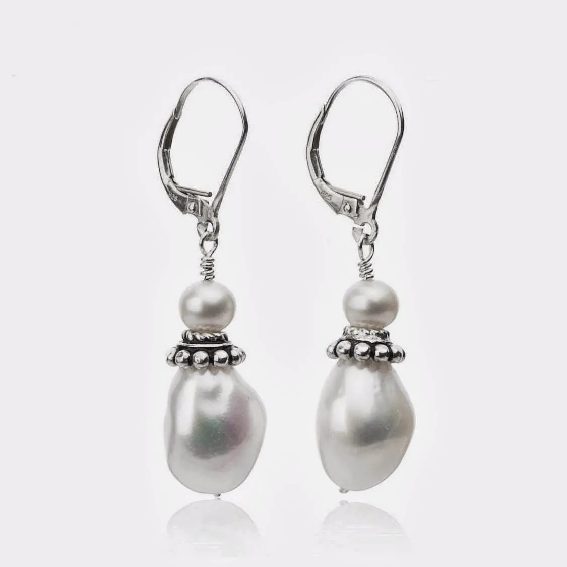 Baroque Pearl Dangle Earrings | AAA 6-10mm Natural White Genuine Cultured Pearls