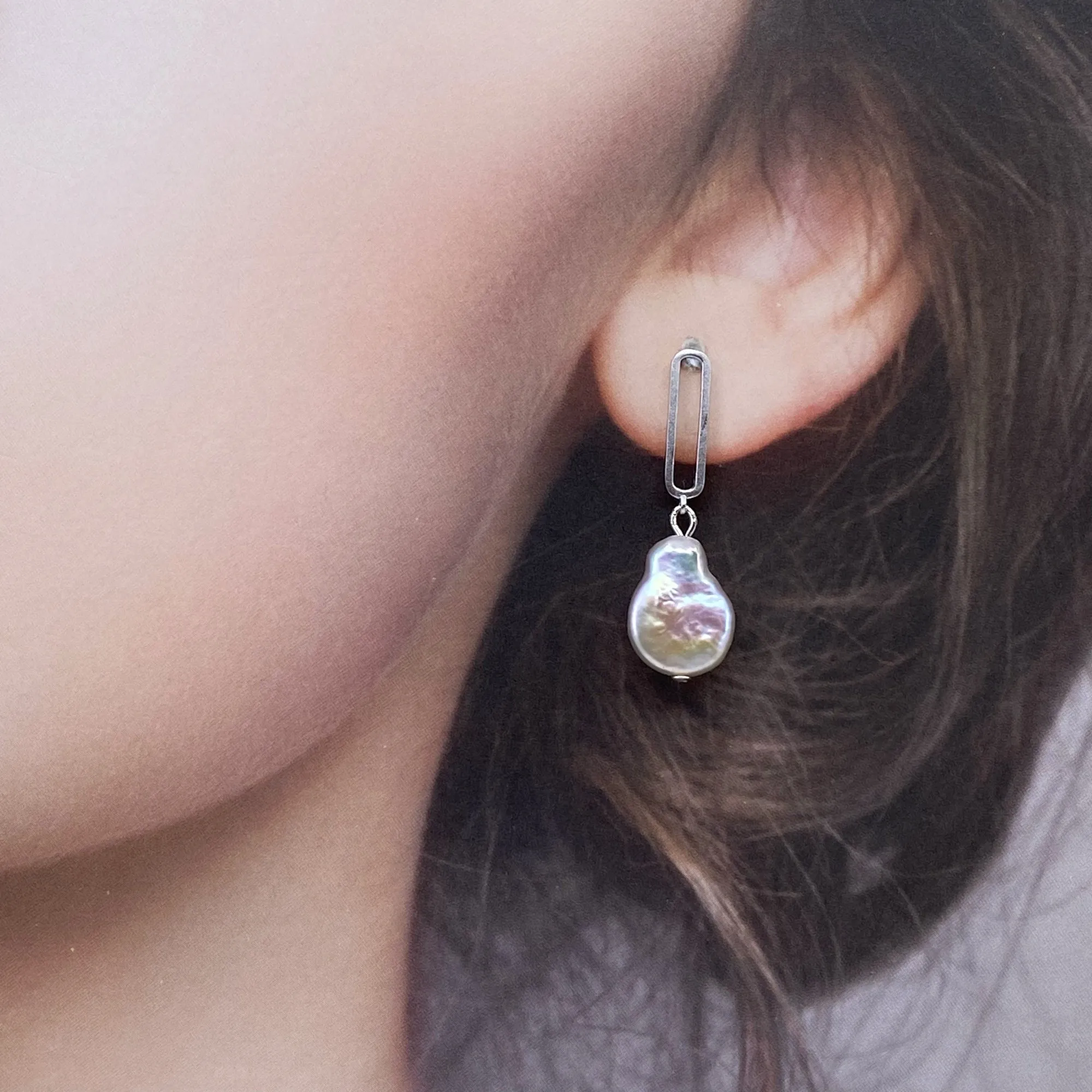 Baroque Pearl Silver Post Earrings