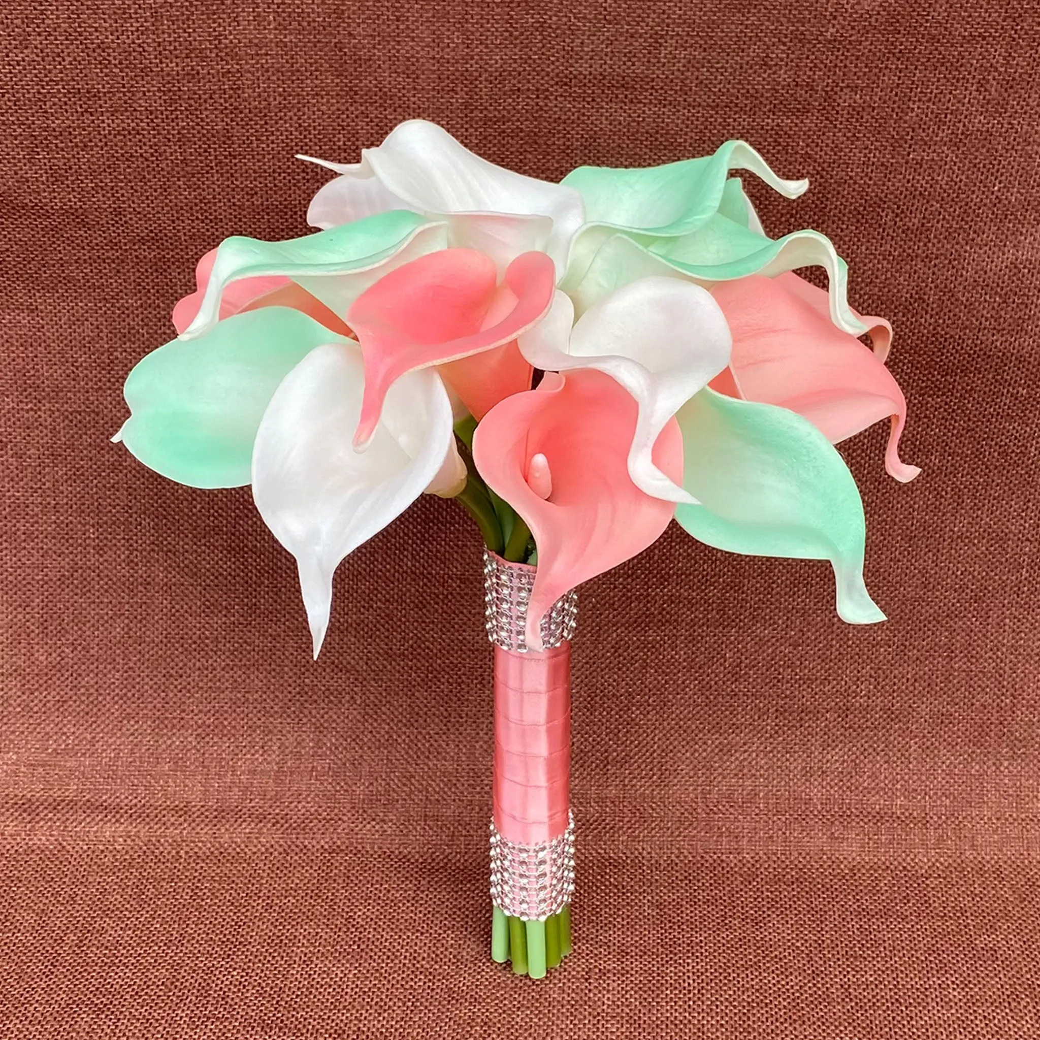 Beach Wedding Bridal Bouquet Coral Mint Calla Lily