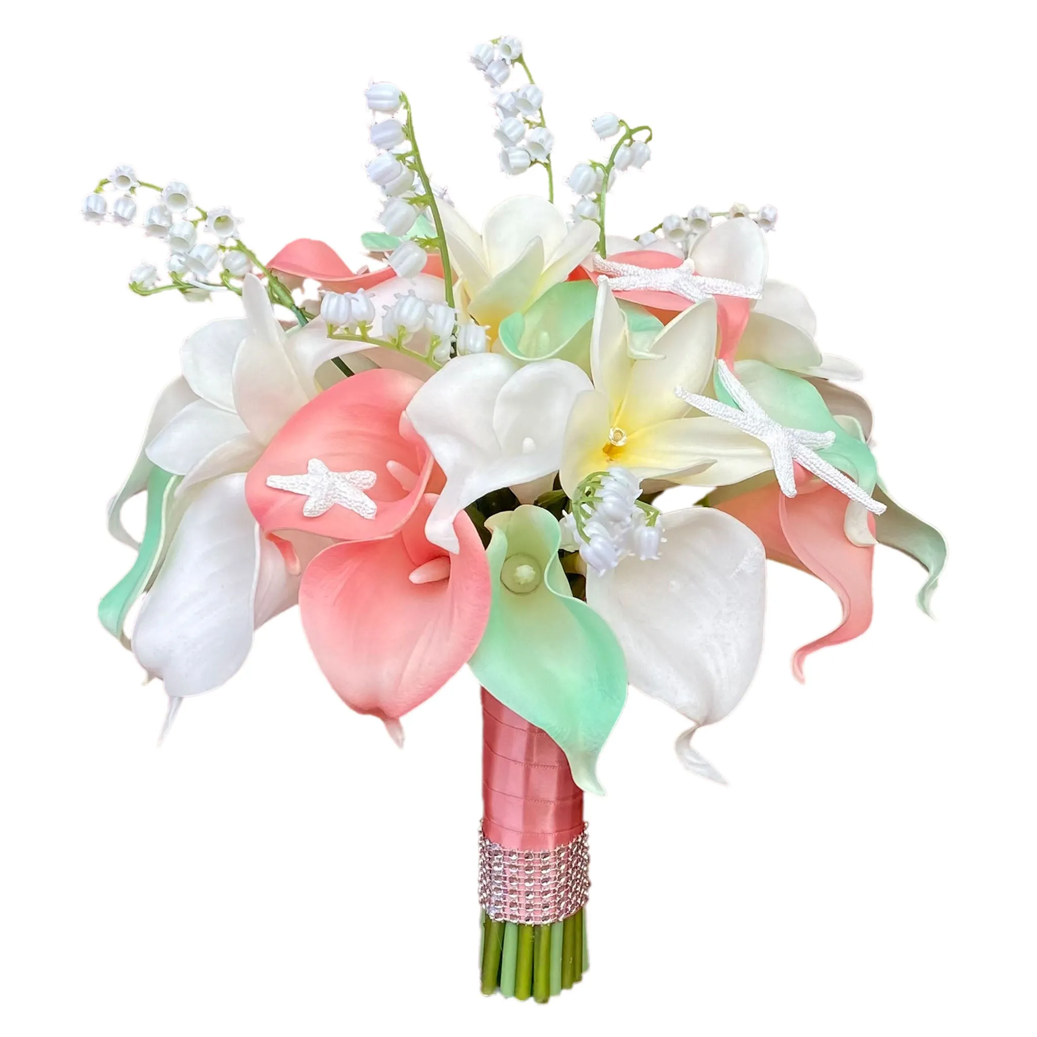 Beach Wedding Bridal Bouquet Coral Mint Calla Lily