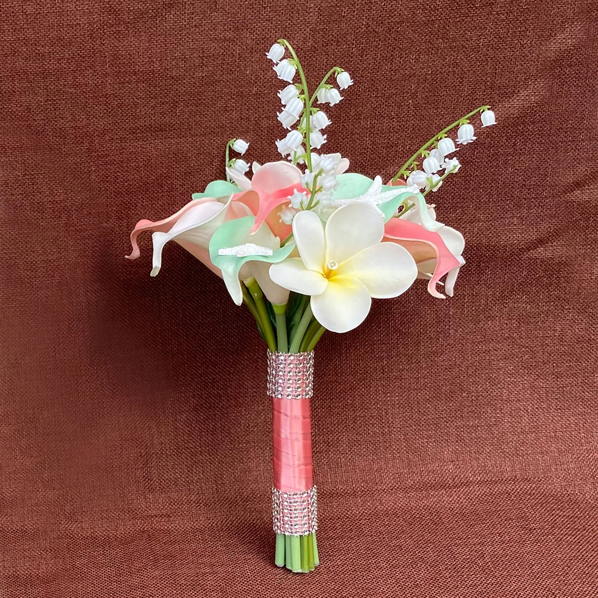 Beach Wedding Bridal Bouquet Coral Mint Calla Lily