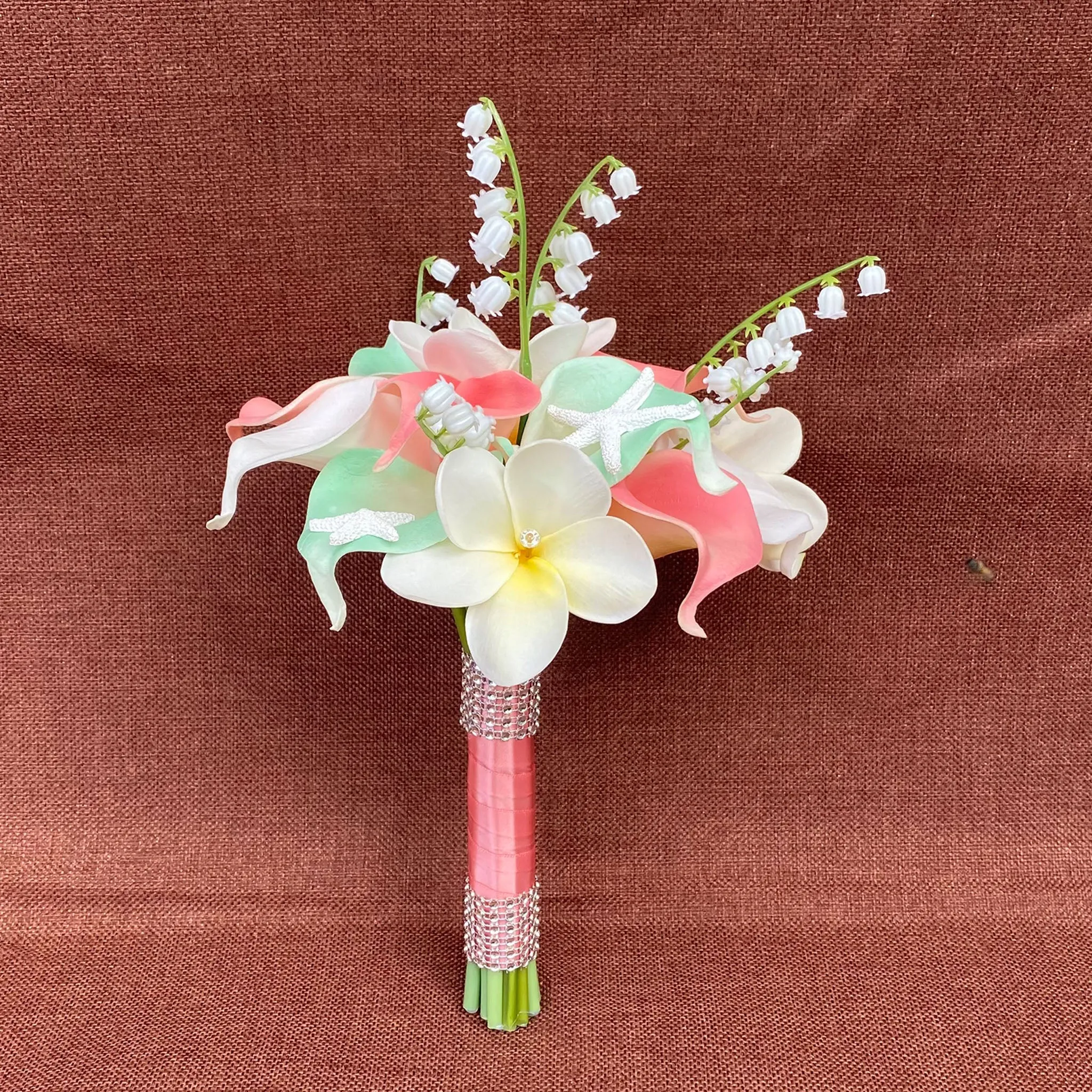 Beach Wedding Bridal Bouquet Coral Mint Calla Lily