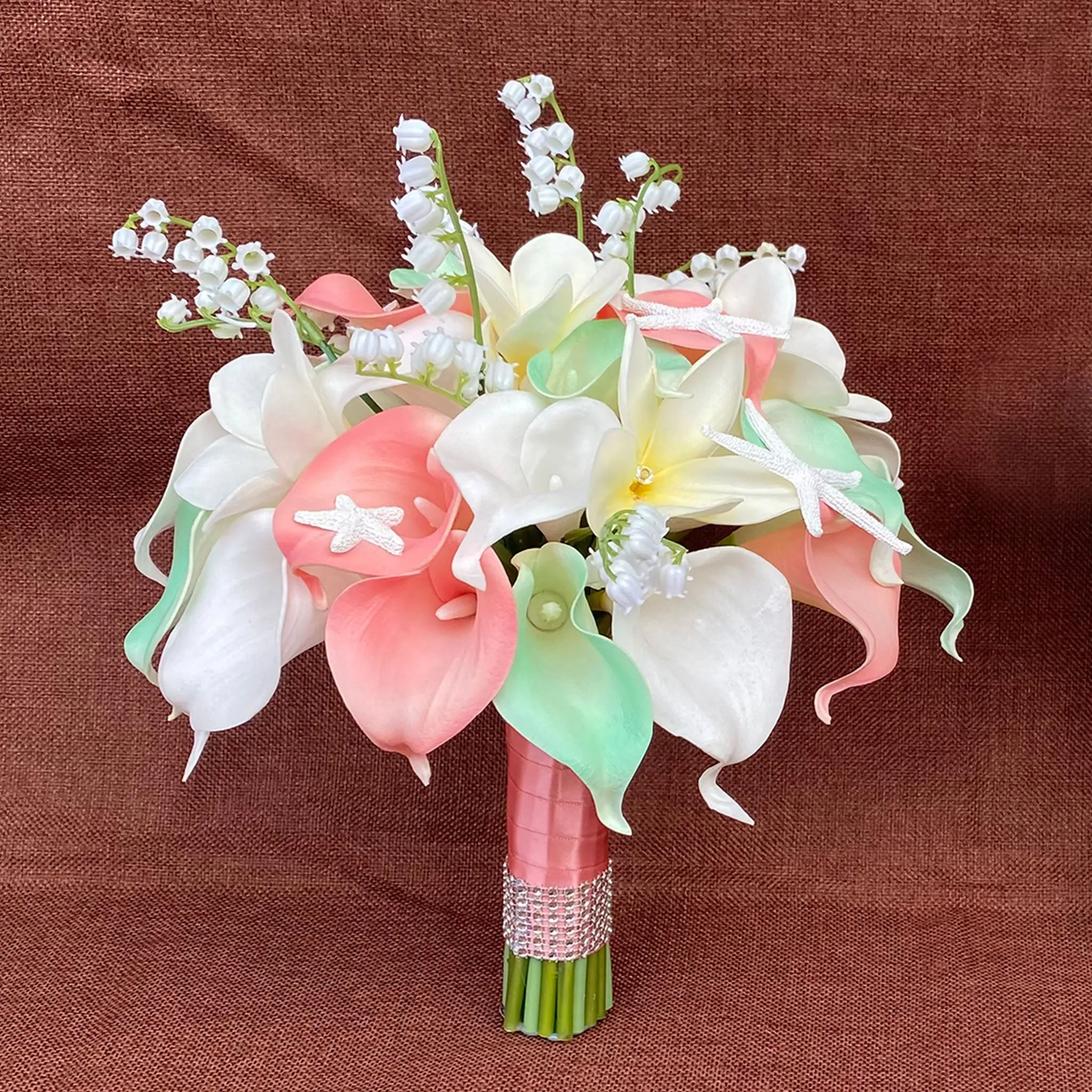 Beach Wedding Bridal Bouquet Coral Mint Calla Lily