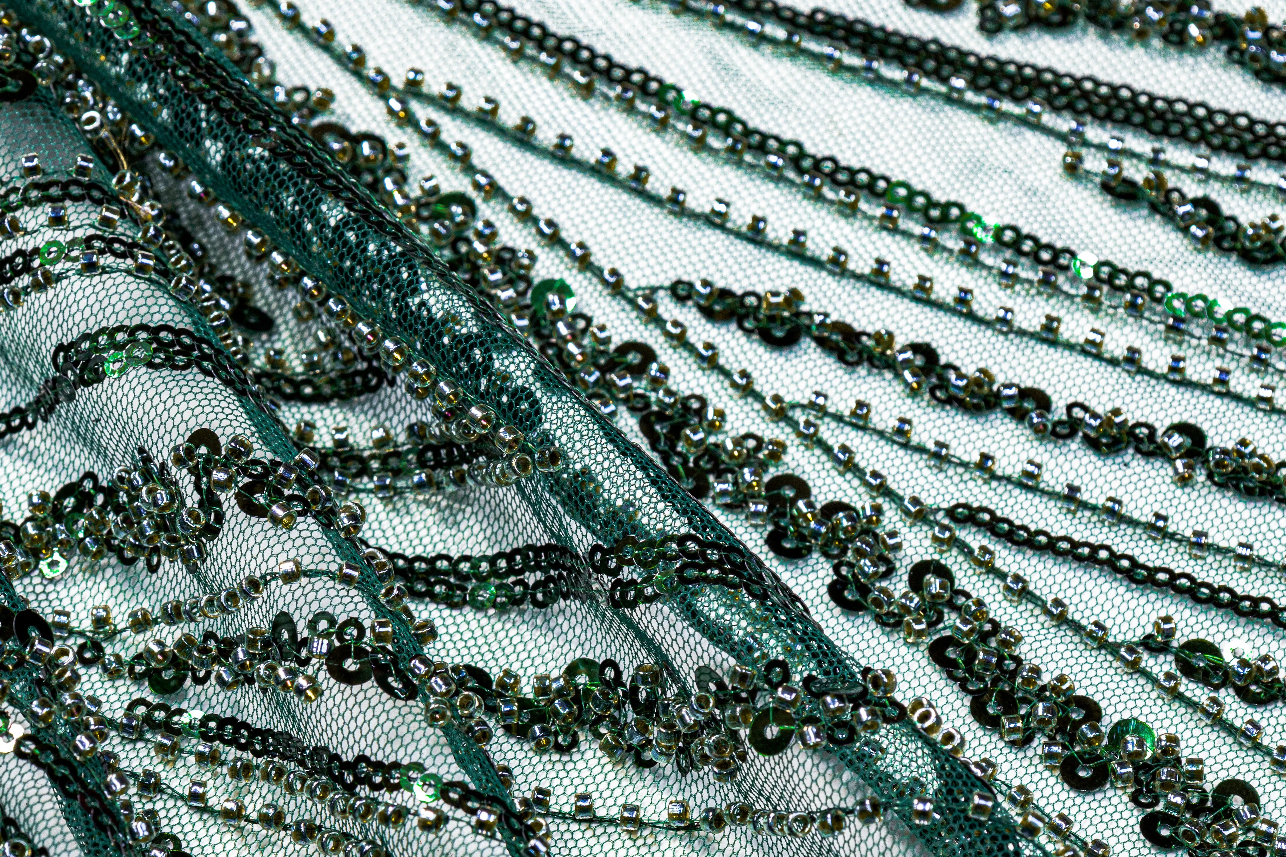 Beaded and Sequined Mesh - Emerald Green