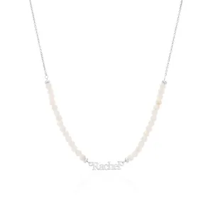 Birthstone Beaded Name Necklace (Silver)