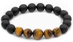 Black Matte Tourmaline and Brown Tiger Eye Gloss Natural Gemstone Bracelet