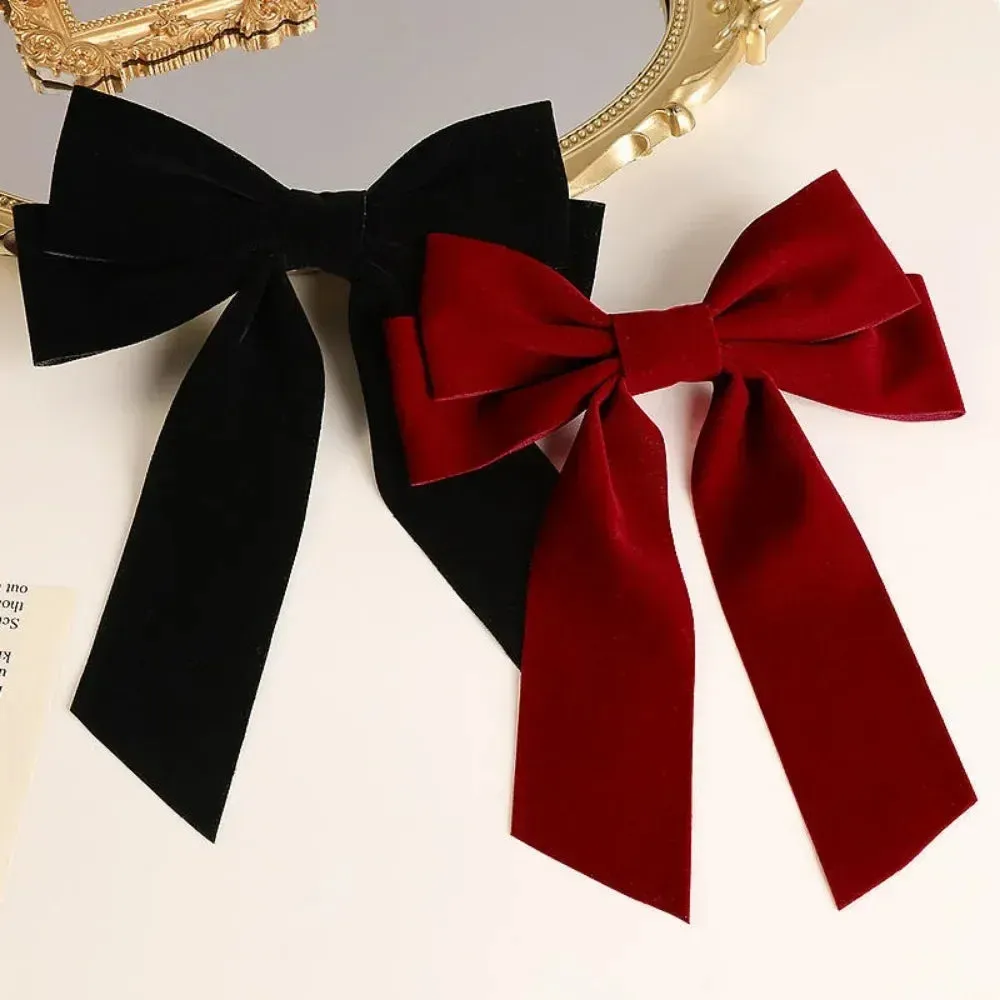 Black Red Velvet Long Ribbon Wedding Fashion Christmas Hair Accessory