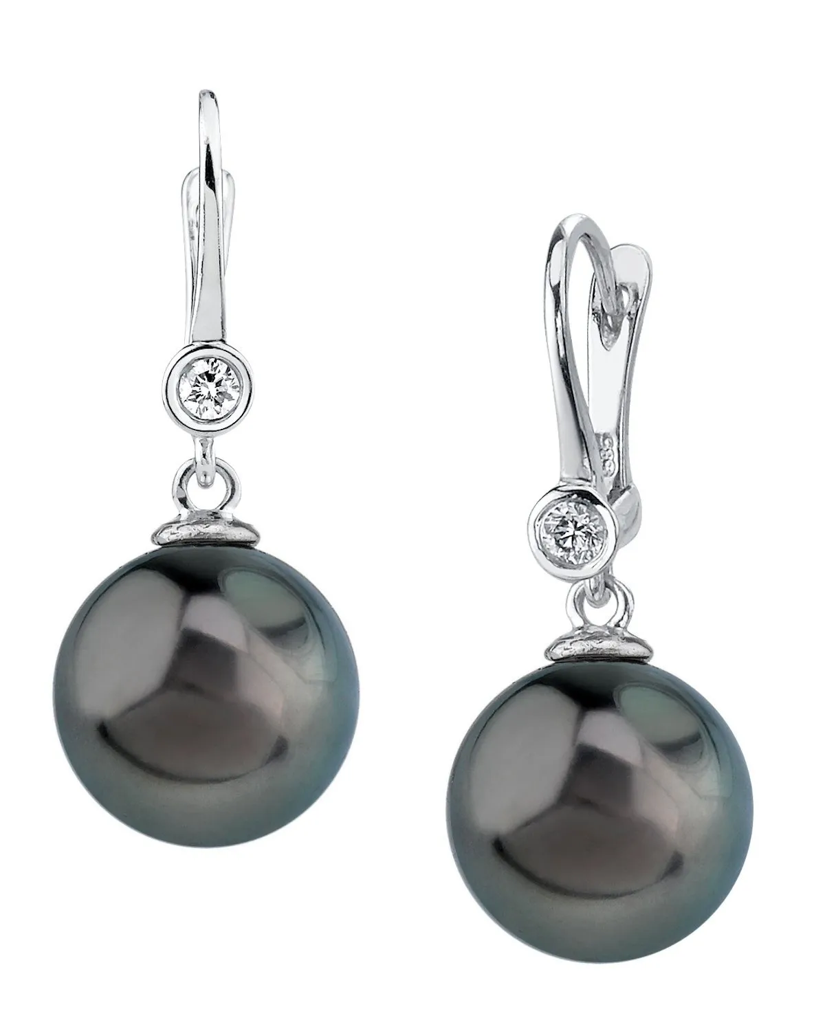 Black Tahitian Pearl & Diamond Bezel Dangle Earrings