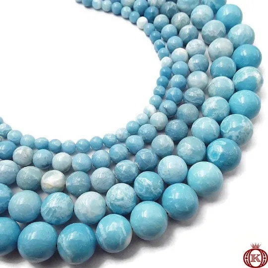 Blue Larimar Quartz Beads Smooth Round