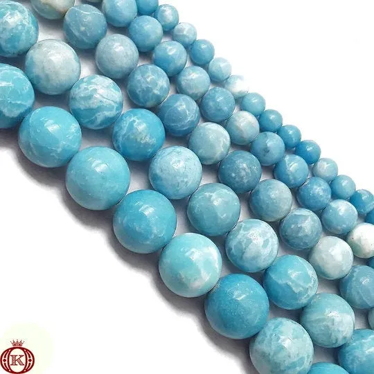 Blue Larimar Quartz Beads Smooth Round