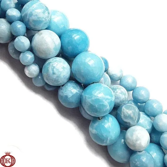 Blue Larimar Quartz Beads Smooth Round