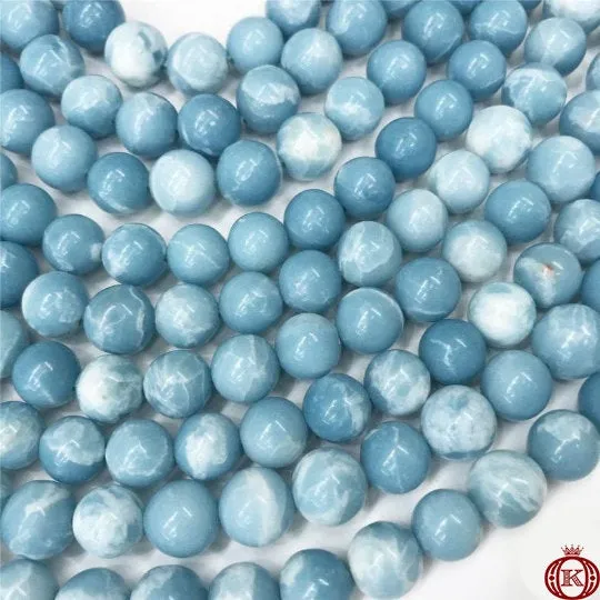 Blue Larimar Quartz Beads Smooth Round