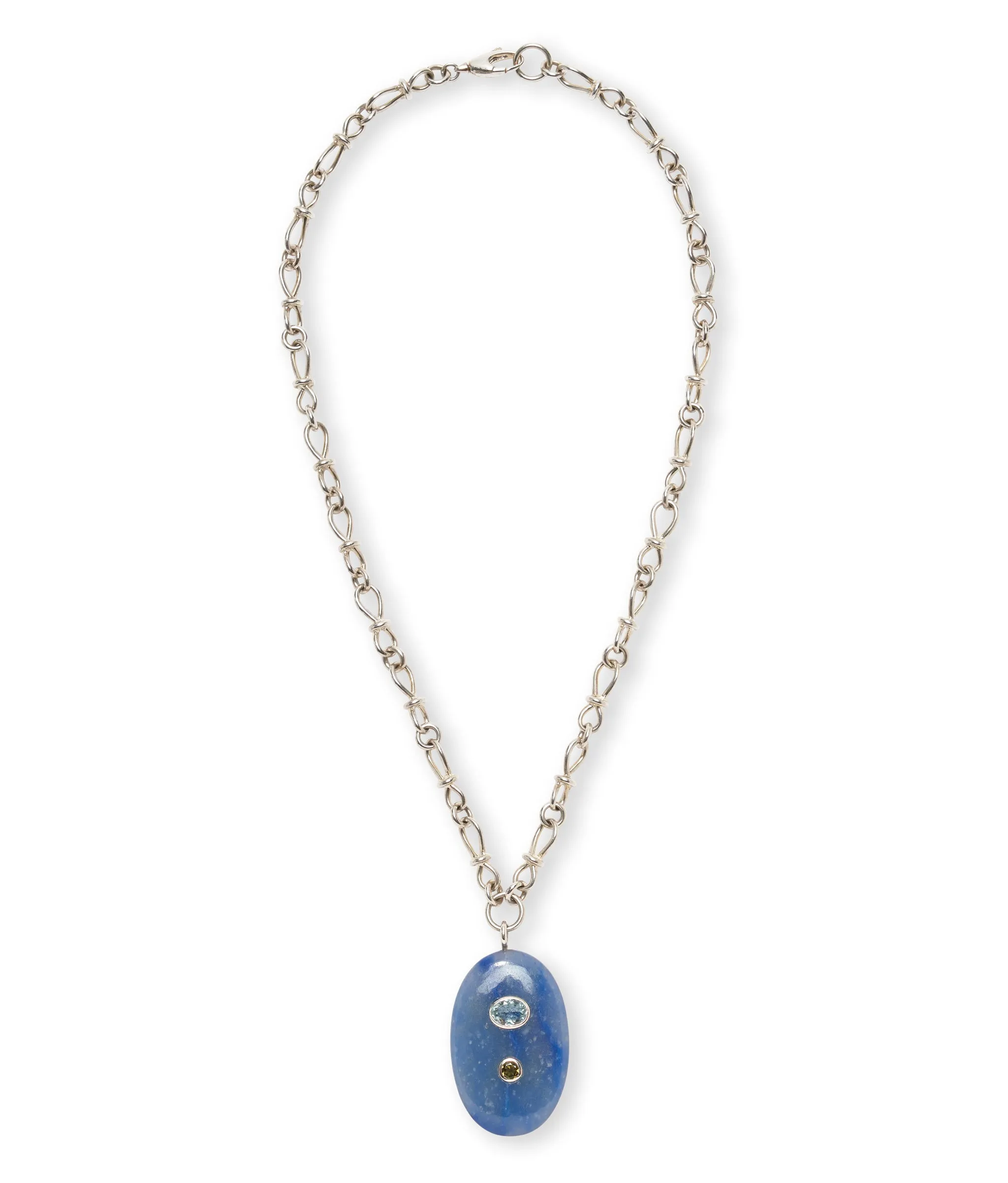 Blue Quartz & Sterling Silver Pendant Necklace