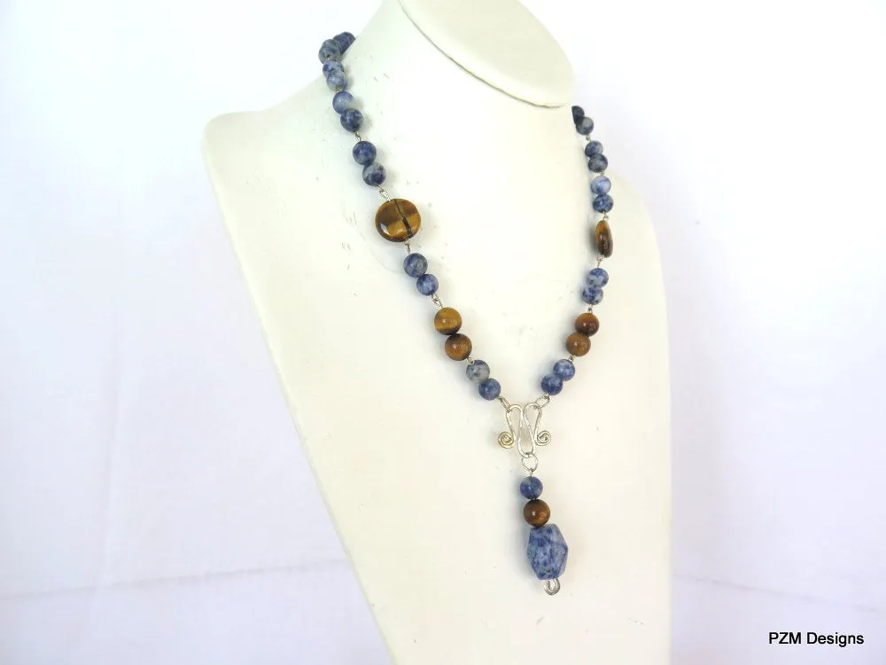 Blue Sodalite and Tigers Eye Necklace