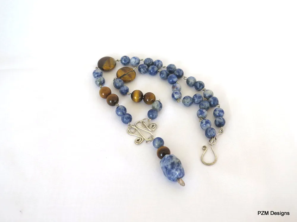 Blue Sodalite and Tigers Eye Necklace