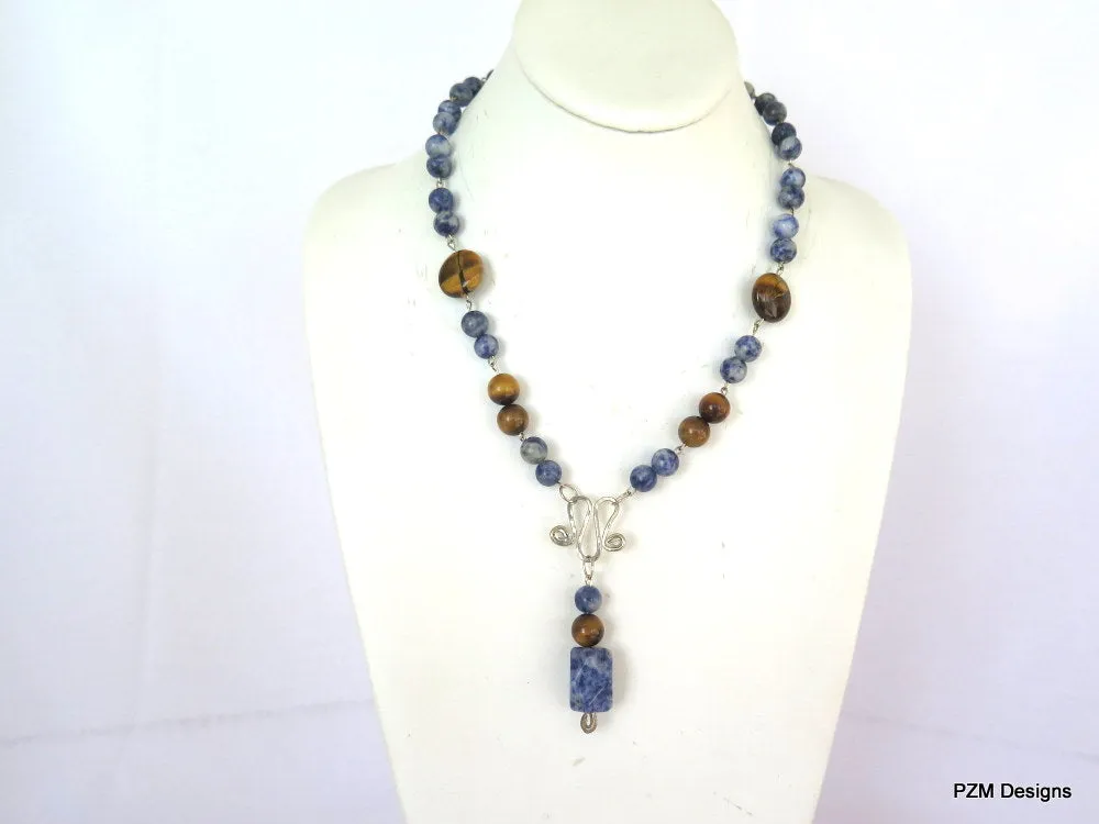 Blue Sodalite and Tigers Eye Necklace