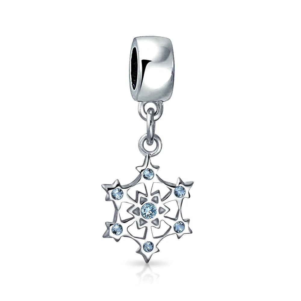 Blue White Crystal Christmas Charm Bead Snowflake Sterling Silver for Bracelets