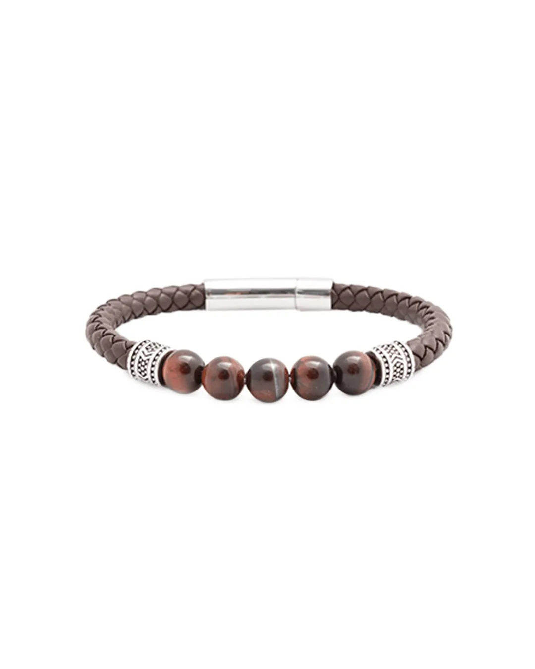 Brown Braided Leather & Gemstone Bead Bracelet