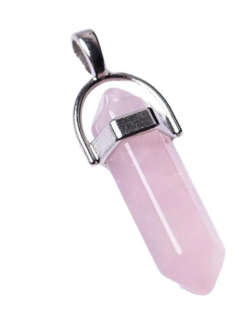 BULLET SHAPED ROSE QUARTZ CUT STONE PENDANT ( sold by the piece