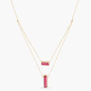 By Your Side CZ Two Layer Vertical & Horizontal Charm Silver Necklace