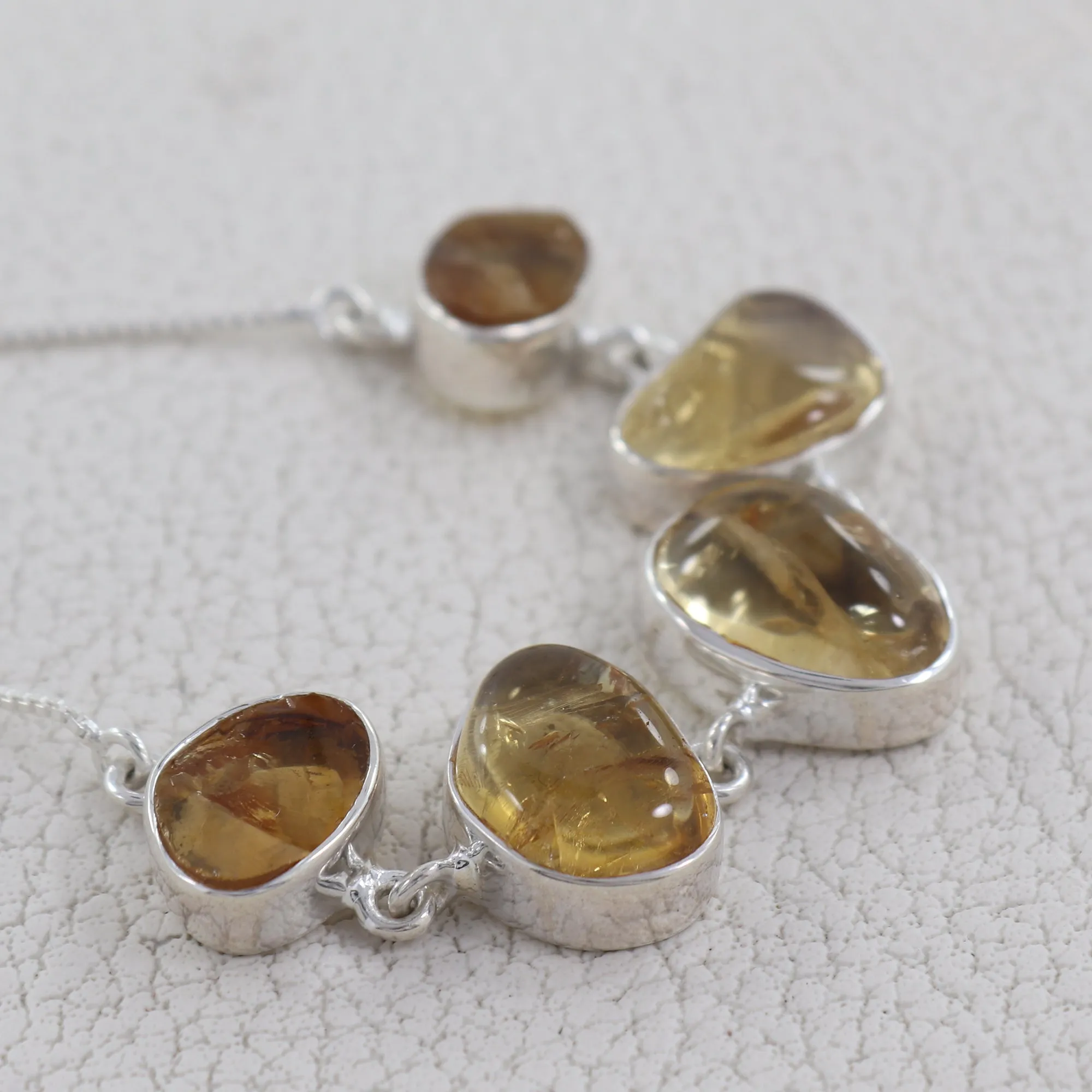 Cabochon Cut Citrine Gemstone Sterling Silver Bracelet