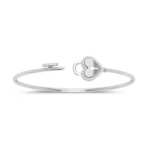 Celebration Silver Round Cut 0.12 Carat tw Key and Heart Lab Grown Diamonds Bracelet