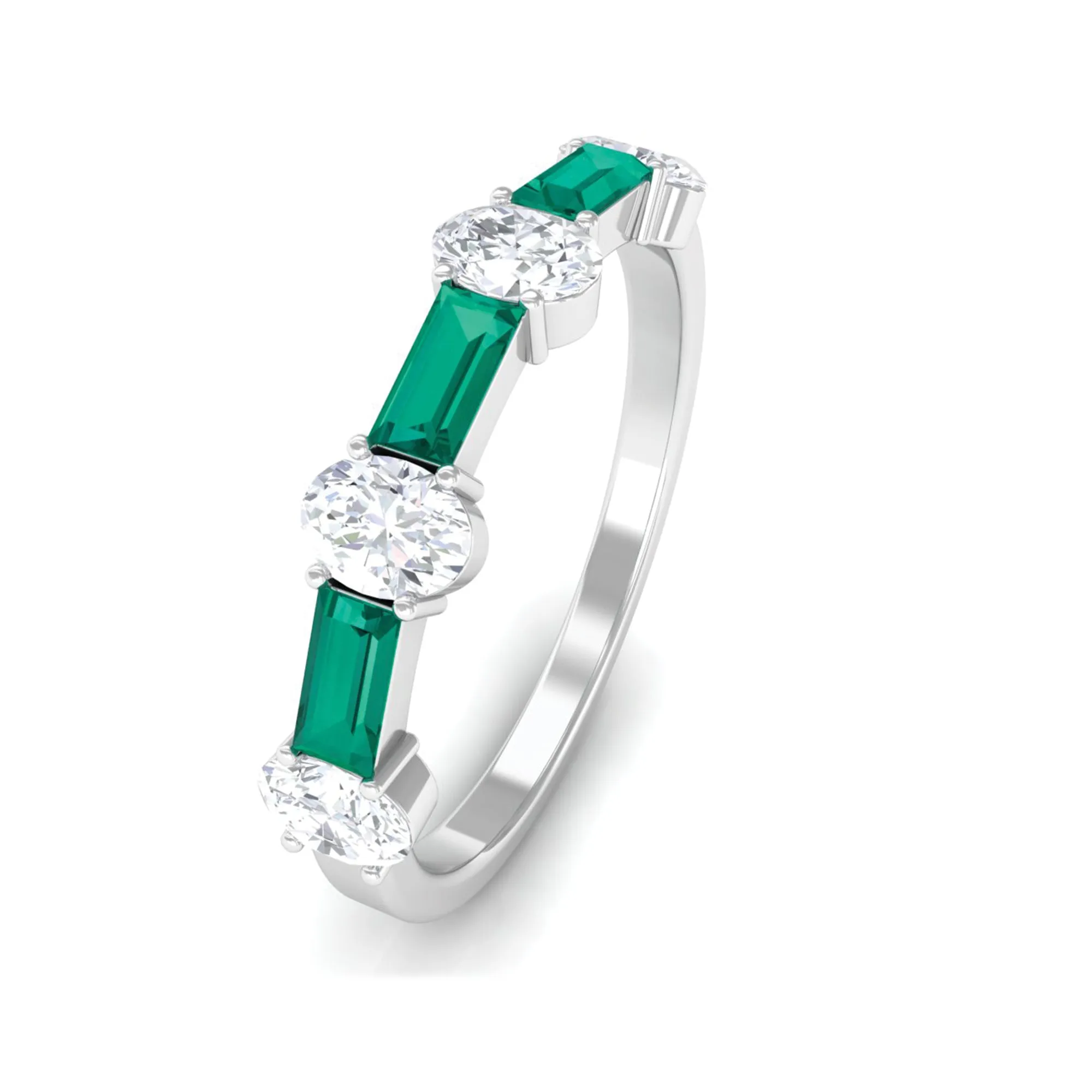 Certified Emerald Half Eternity Ring with Diamond