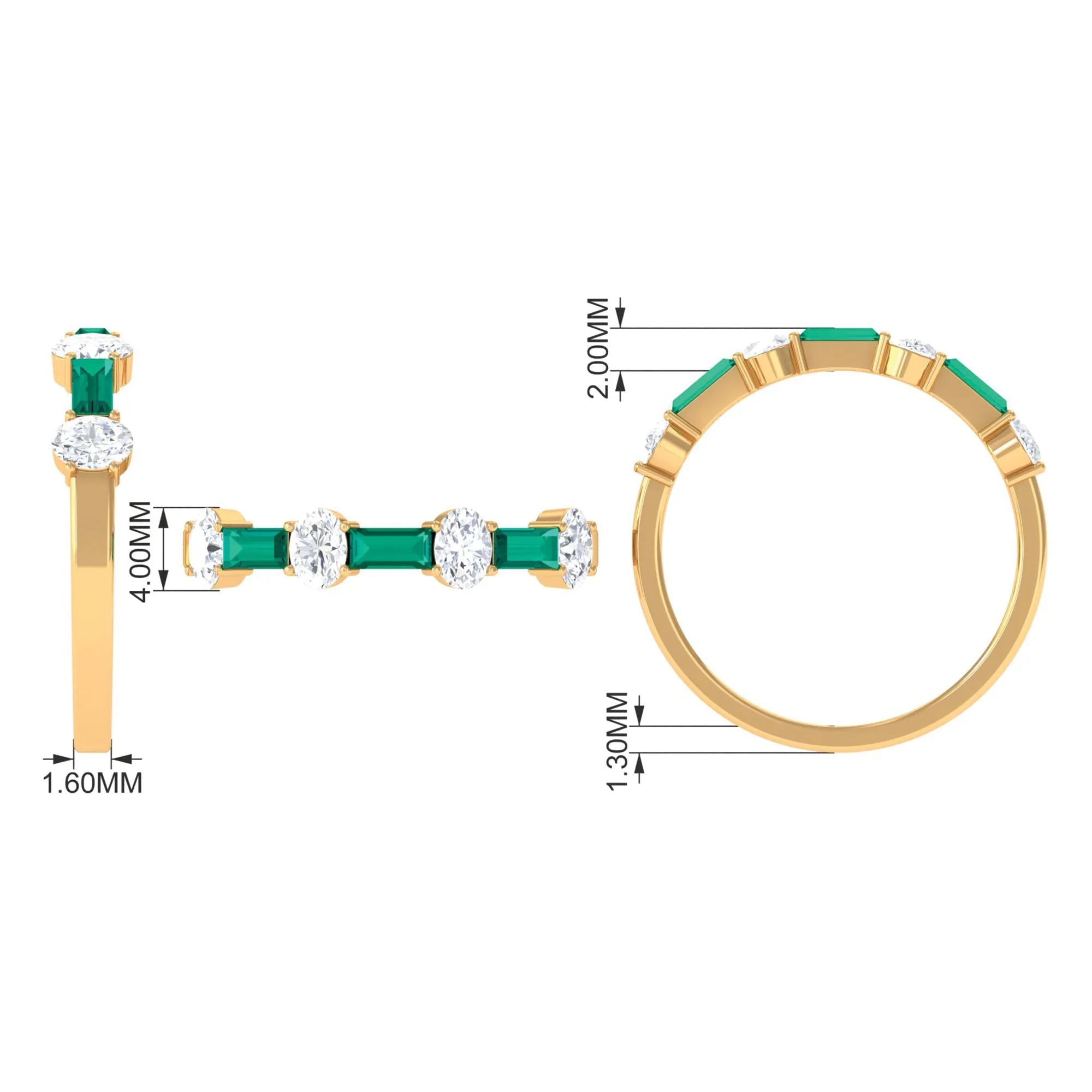 Certified Emerald Half Eternity Ring with Diamond