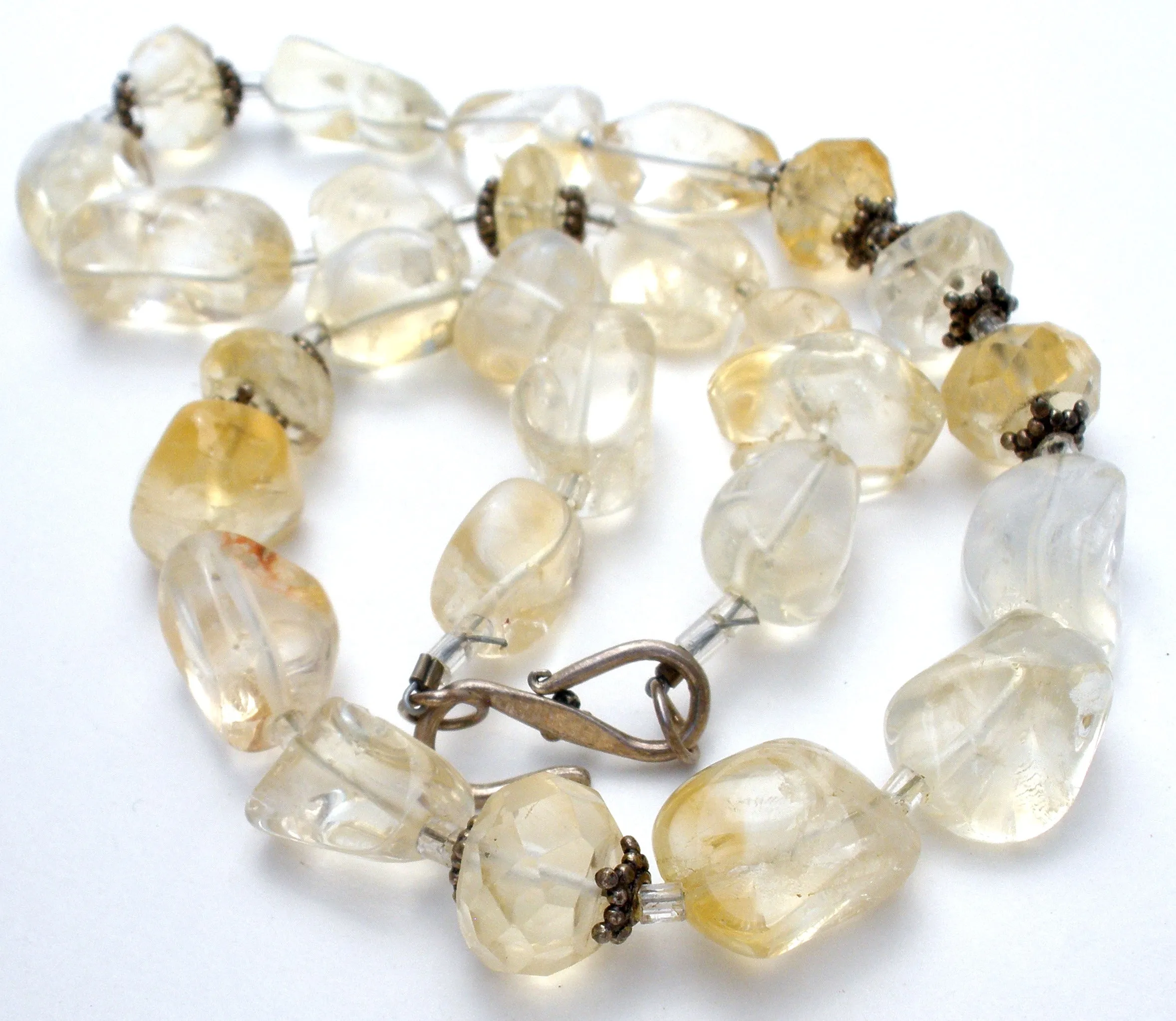 Champagne & Clear Crystal Quartz Bead Necklace 15"