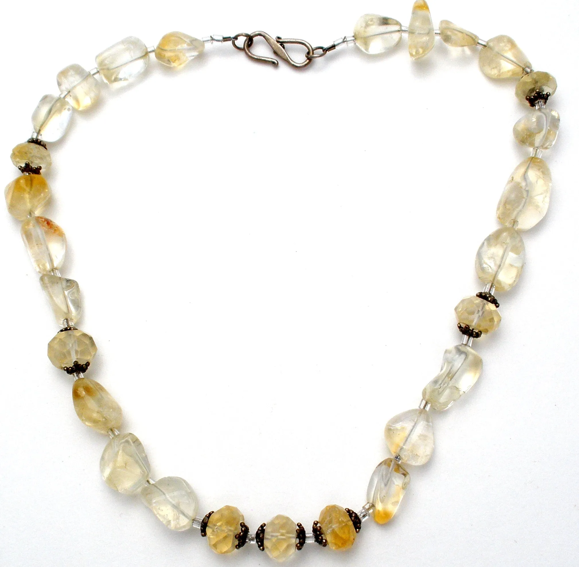 Champagne & Clear Crystal Quartz Bead Necklace 15"