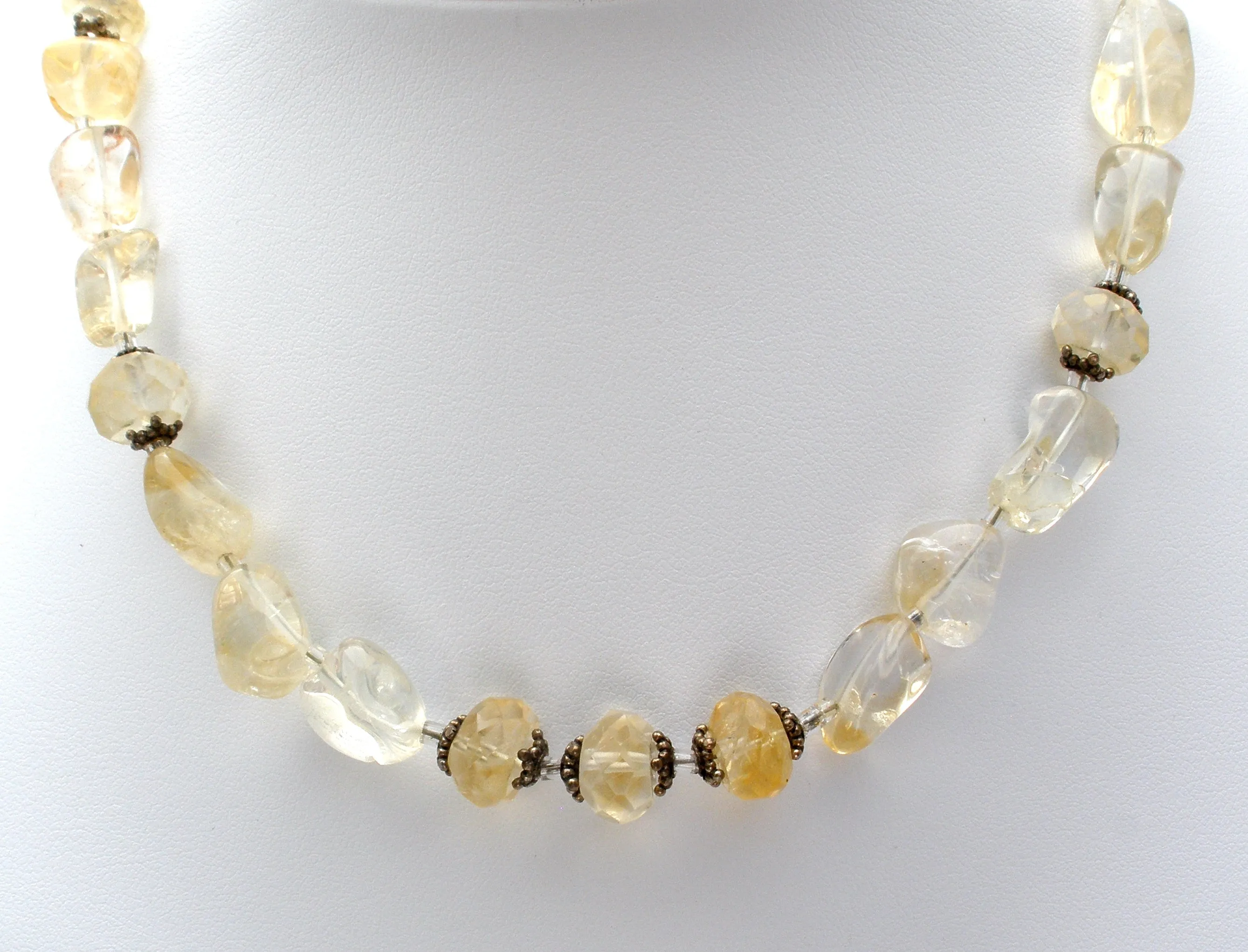 Champagne & Clear Crystal Quartz Bead Necklace 15"