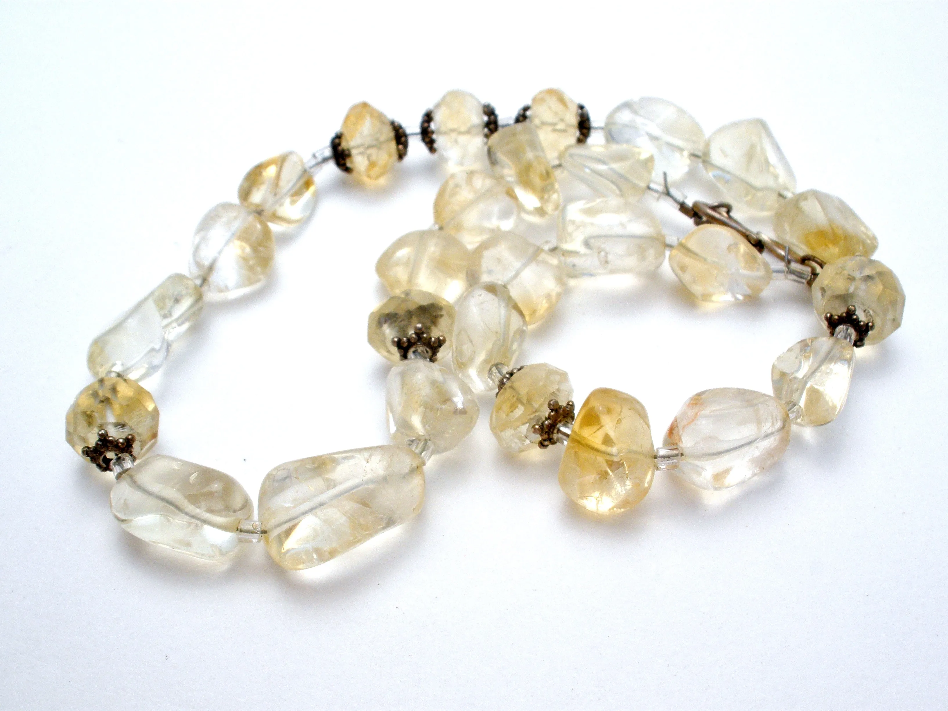 Champagne & Clear Crystal Quartz Bead Necklace 15"