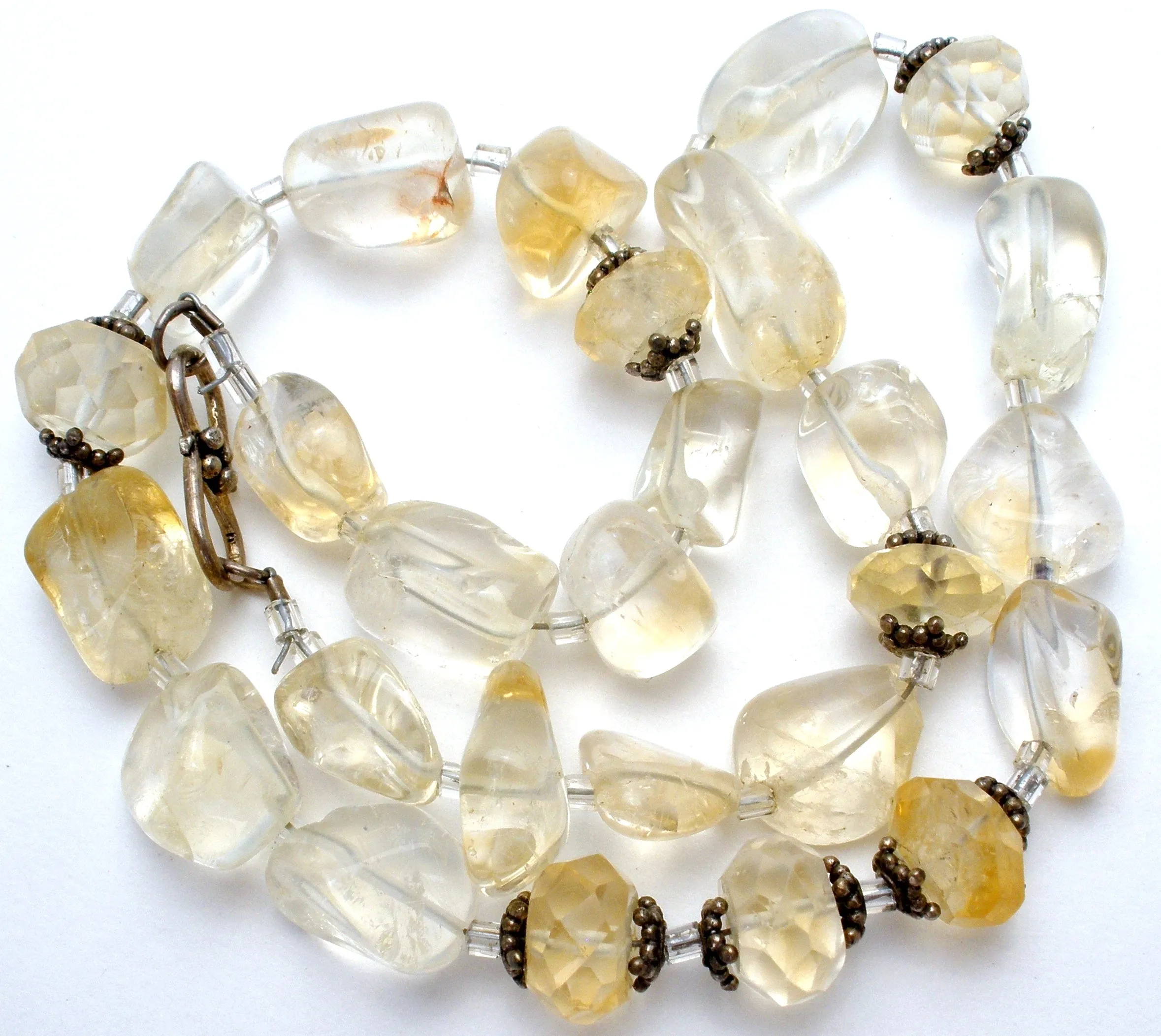 Champagne & Clear Crystal Quartz Bead Necklace 15"