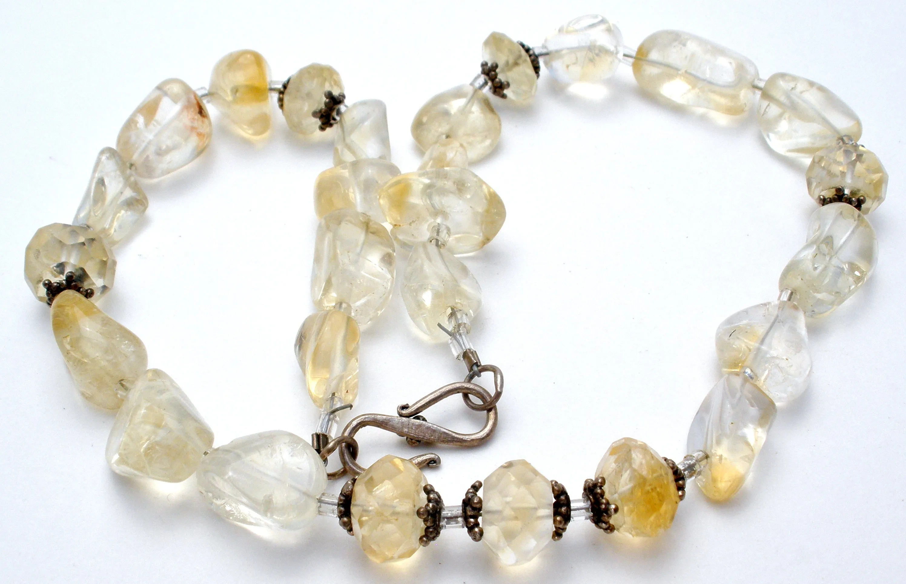 Champagne & Clear Crystal Quartz Bead Necklace 15"