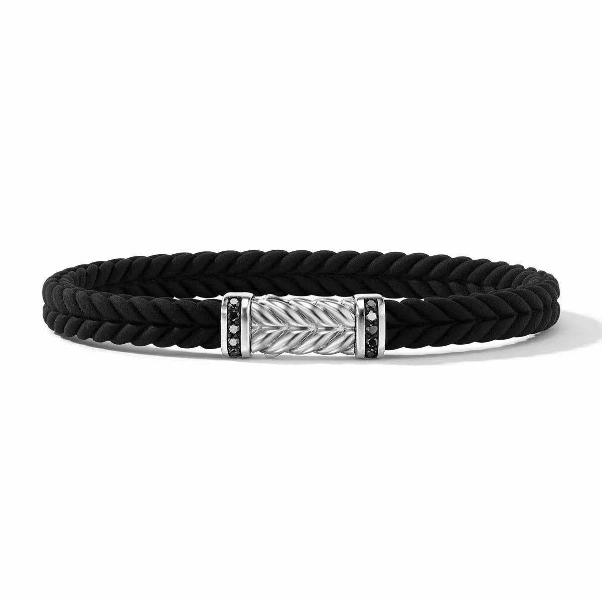 Chevron Black Rubber Bracelet with Pave Black Diamonds