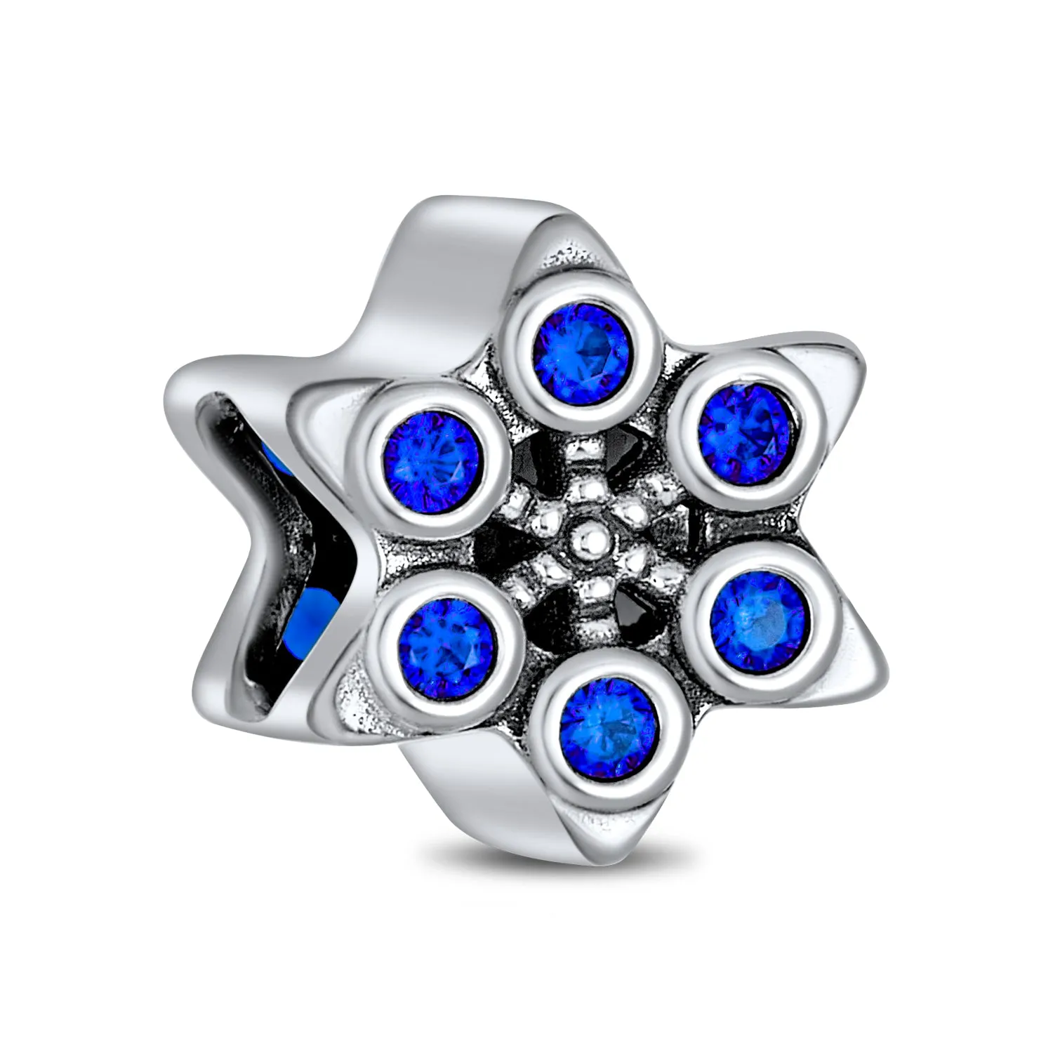 Christmas Charm Bead Blue Snowflake CZ for Winter Holiday Bracelets