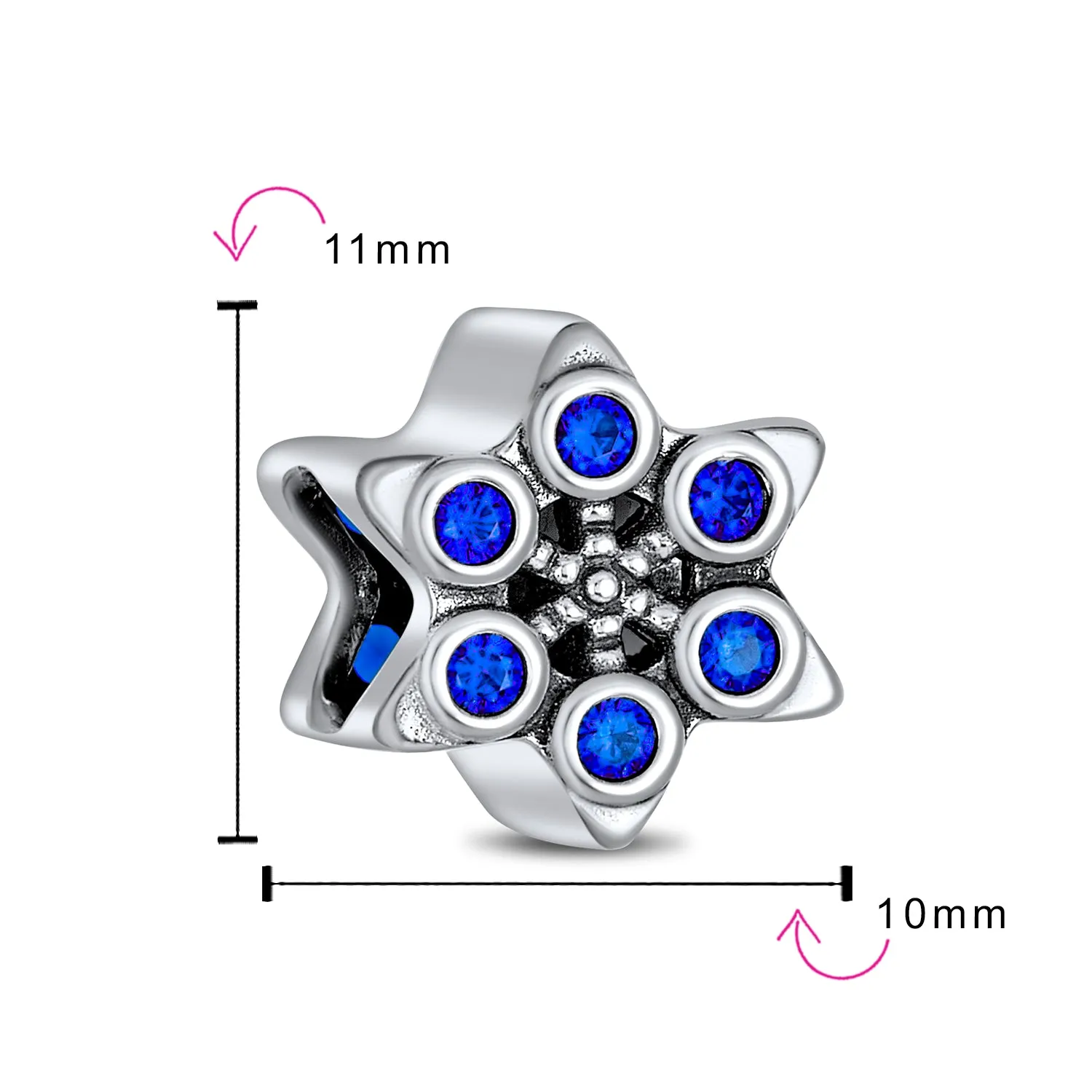 Christmas Charm Bead Blue Snowflake CZ for Winter Holiday Bracelets