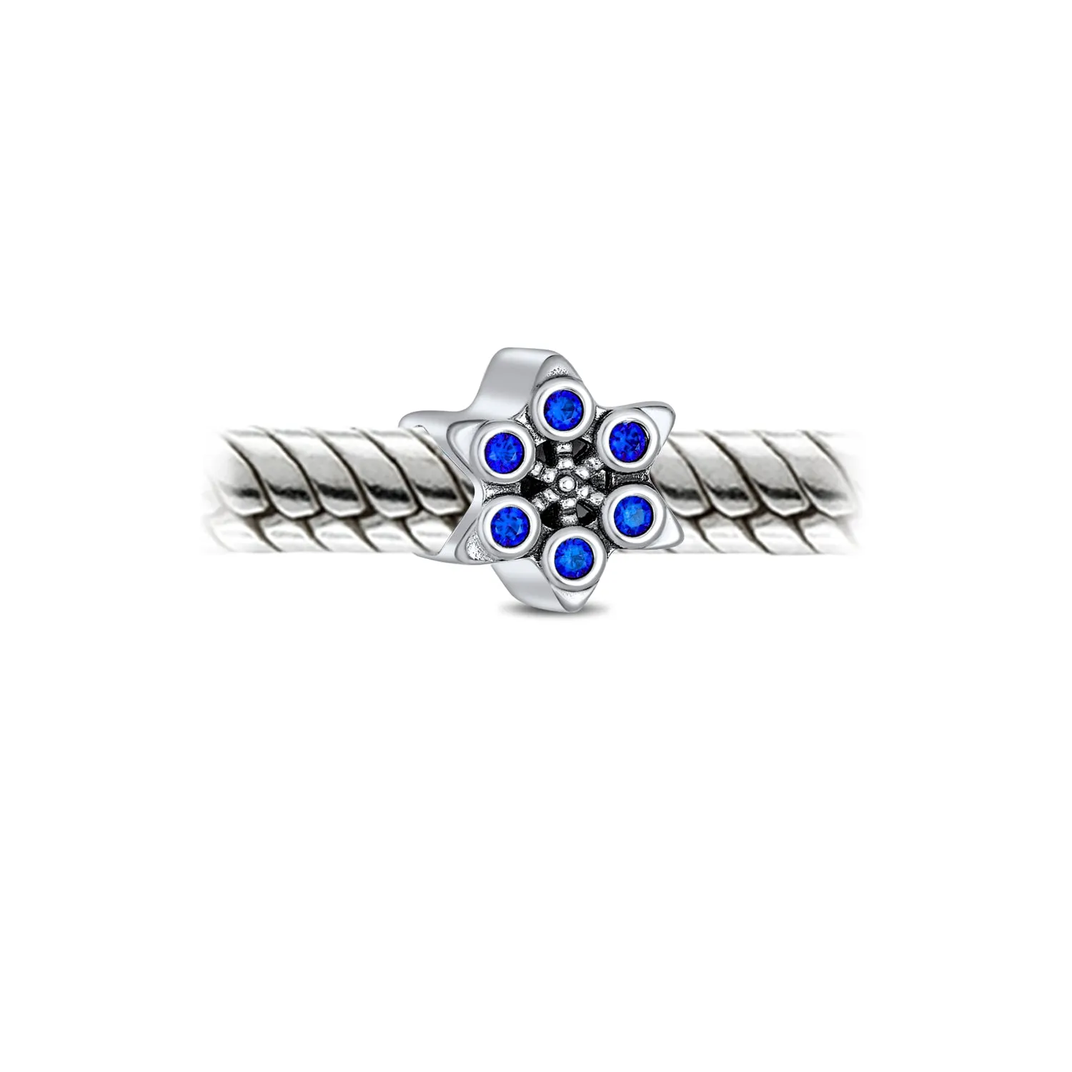 Christmas Charm Bead Blue Snowflake CZ for Winter Holiday Bracelets