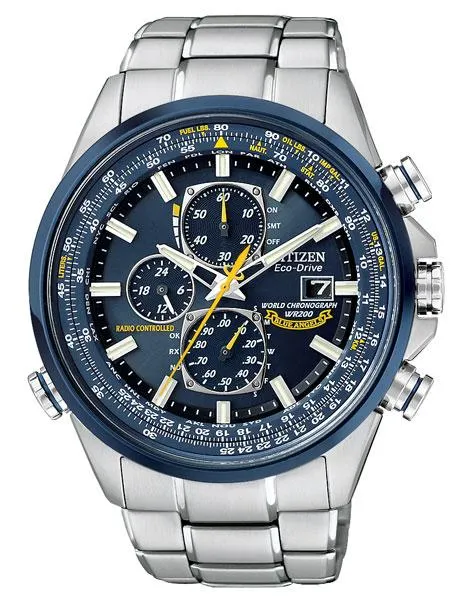 Citizen Eco-Drive Mens Blue Angels Skyhawk Chrono AT - Steel Bracelet - 200m