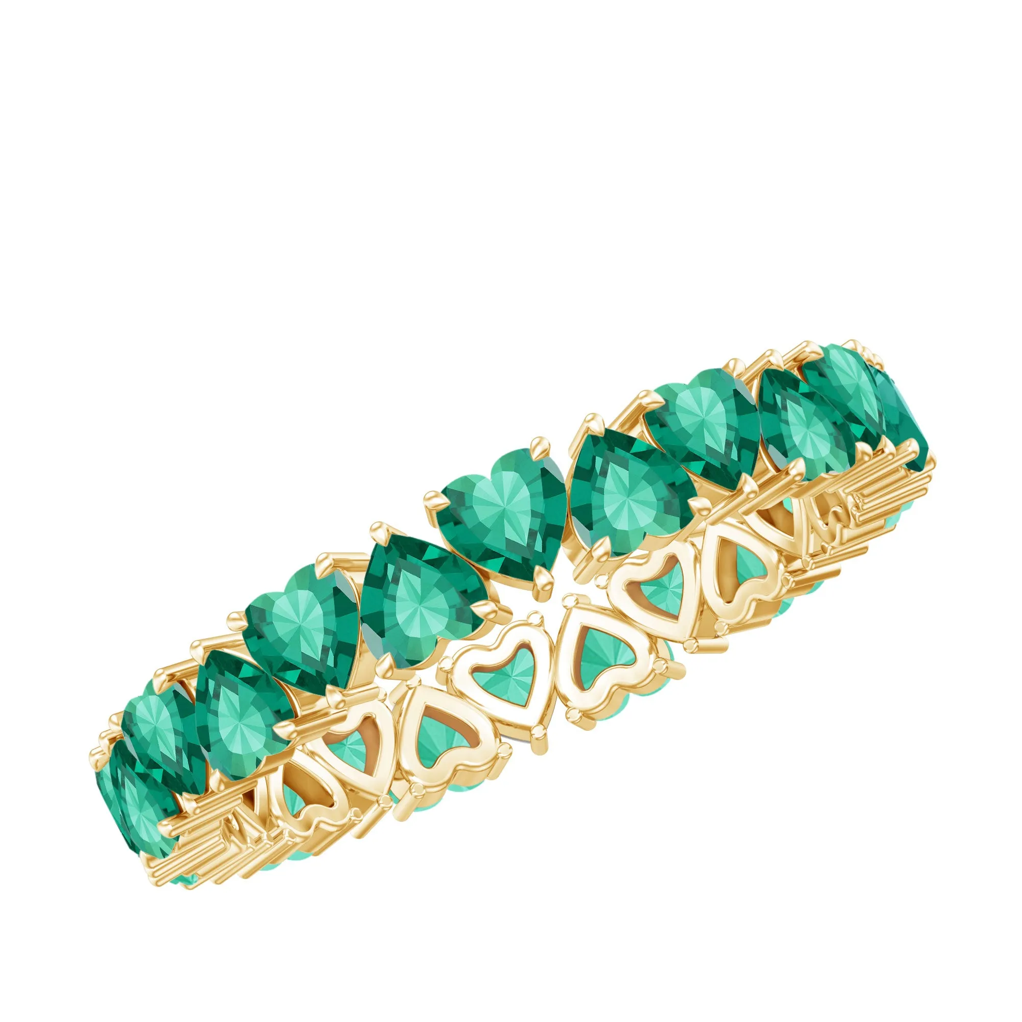 Claw Set Lab-Created Emerald Heart Eternity Band Ring in Gold