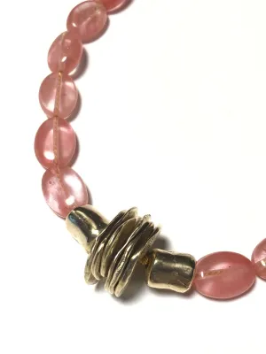 COLLANA -CHERRY QUARTZ OVAL BRASS BEADS