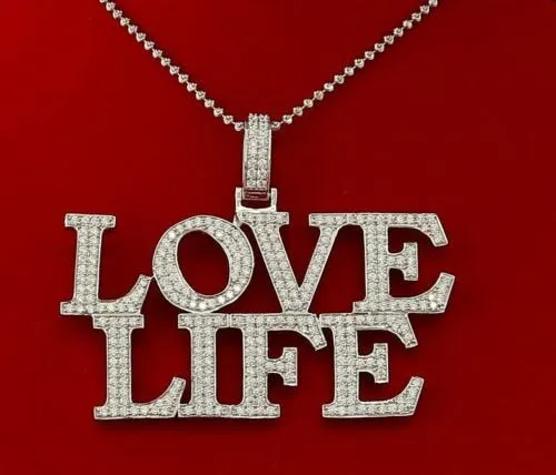 Create your Custom Design like LOVE LIFE in White 2.50 inch  925 Sterling Charming Pendant with  Cubic Zirconia Custom