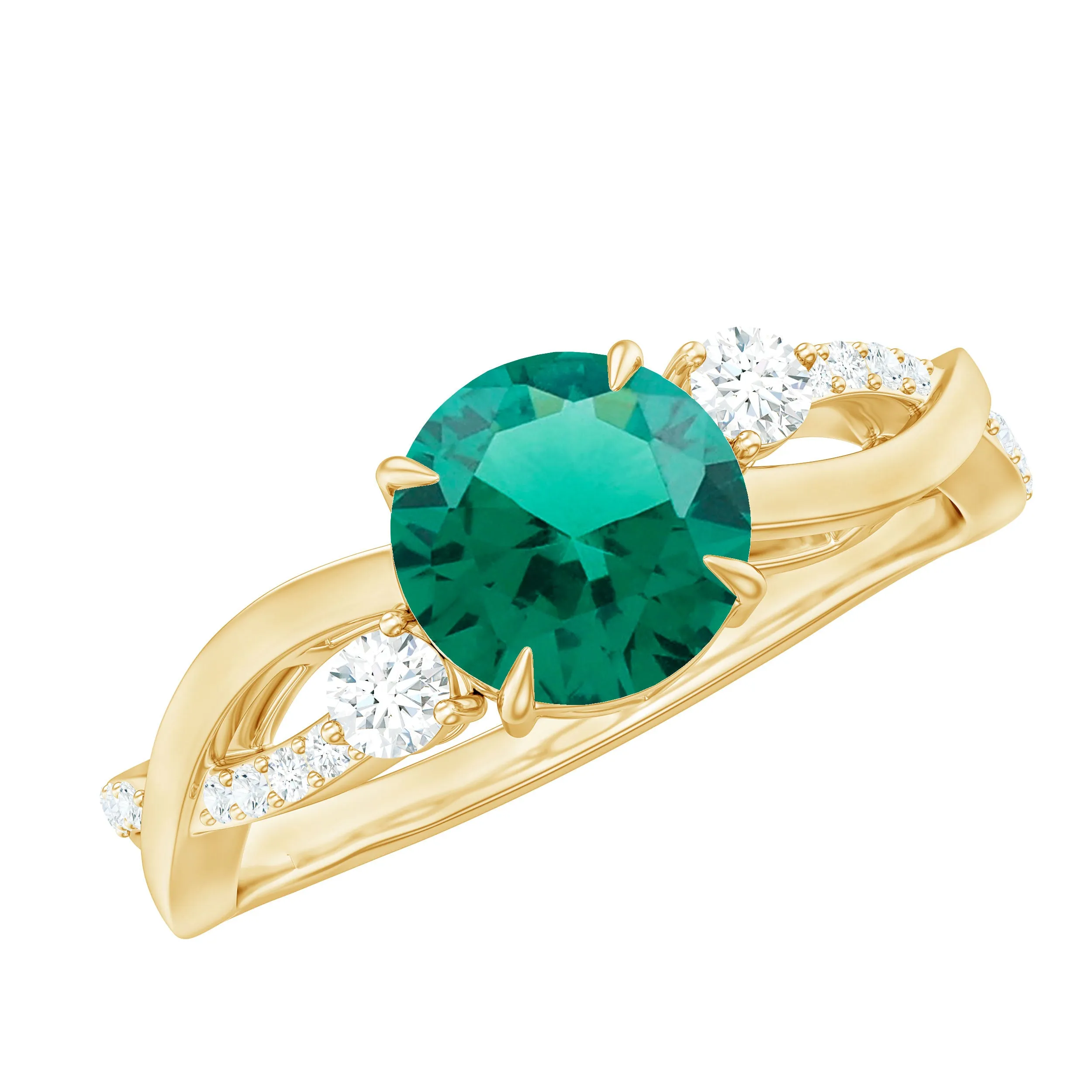 Created Emerald and Diamond Engagement Ring with Crossover Shank