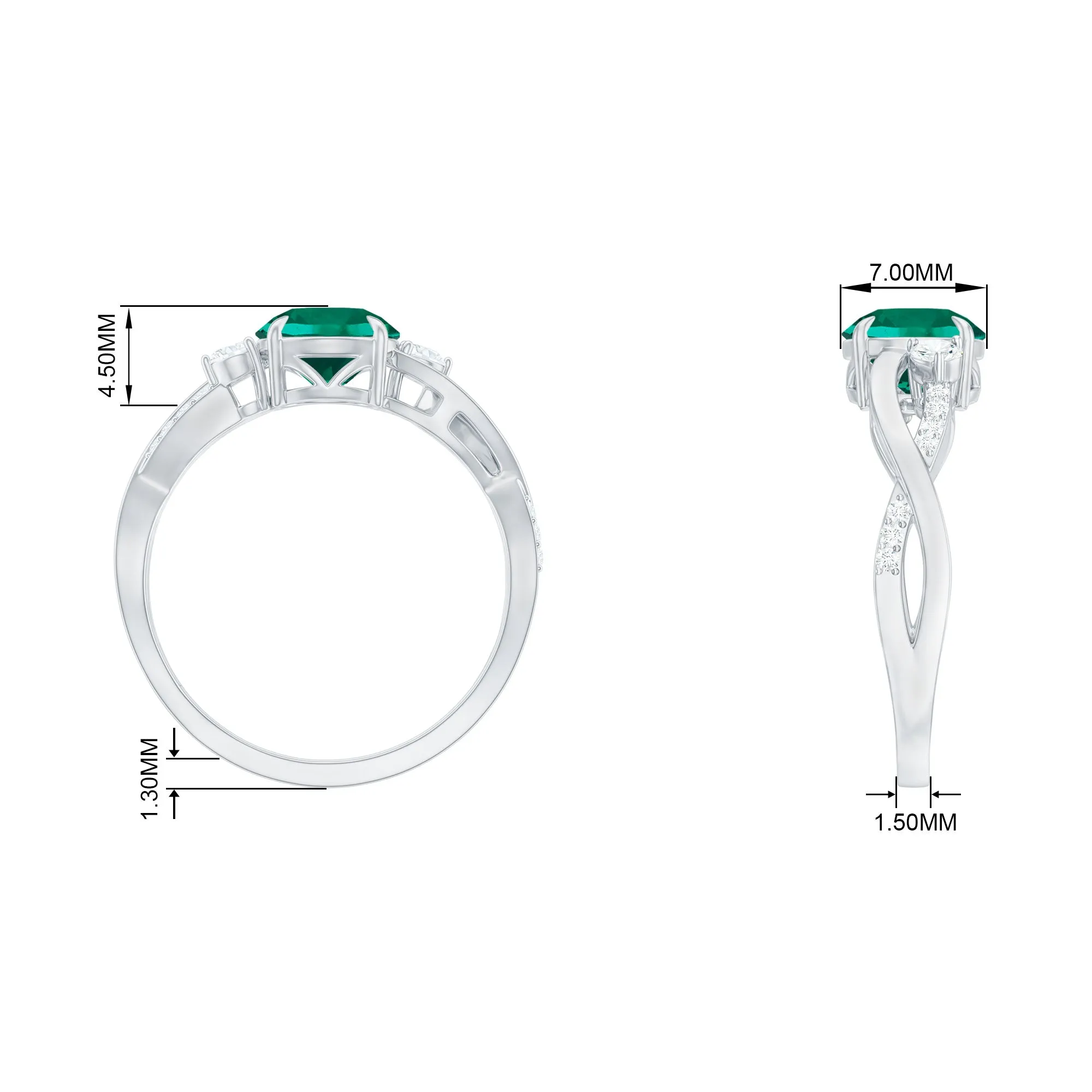 Created Emerald and Diamond Engagement Ring with Crossover Shank